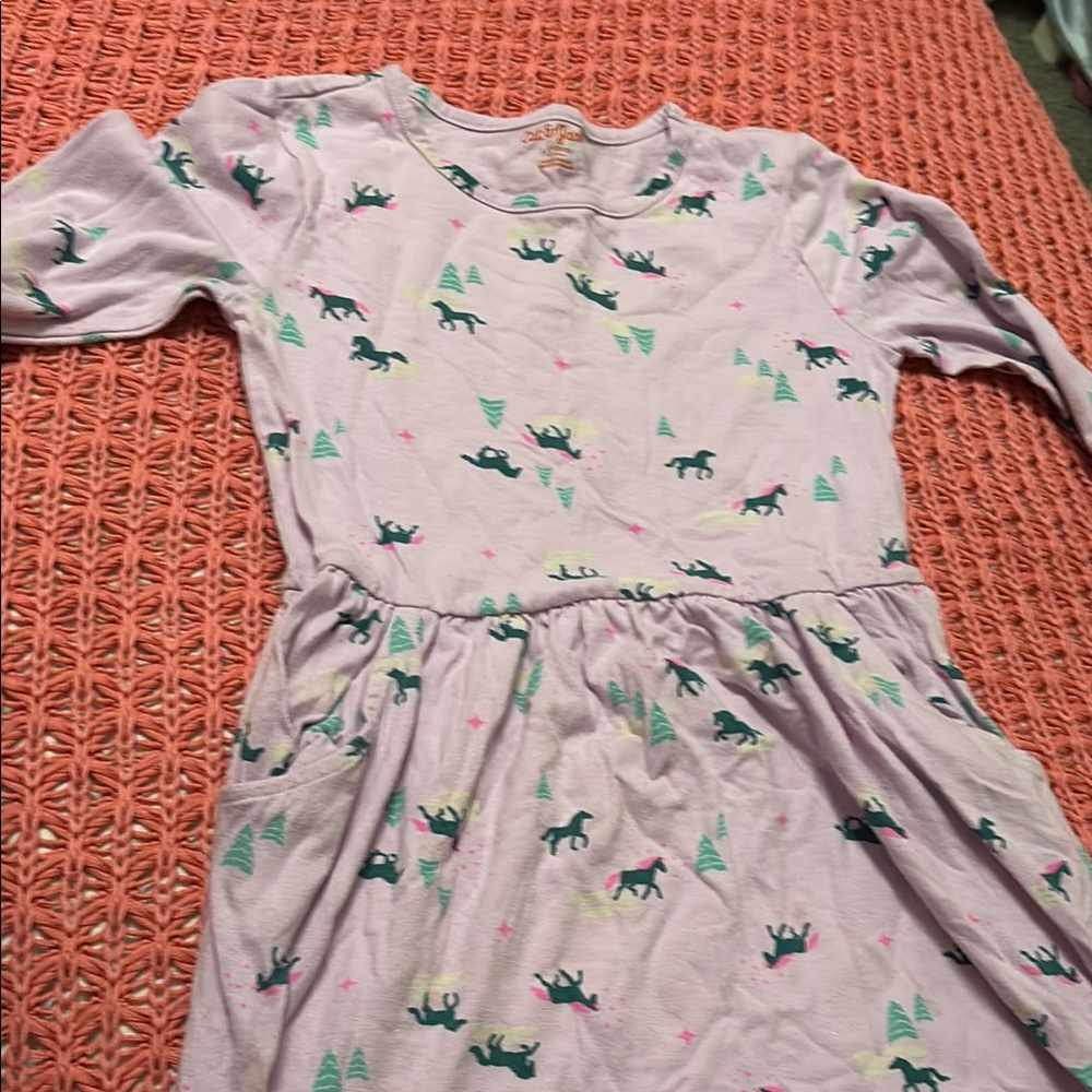 Girls' Unicorn Print Dress - Pink and Green